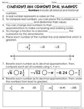 comparing and ordering real numbers worksheet pdf grade 8